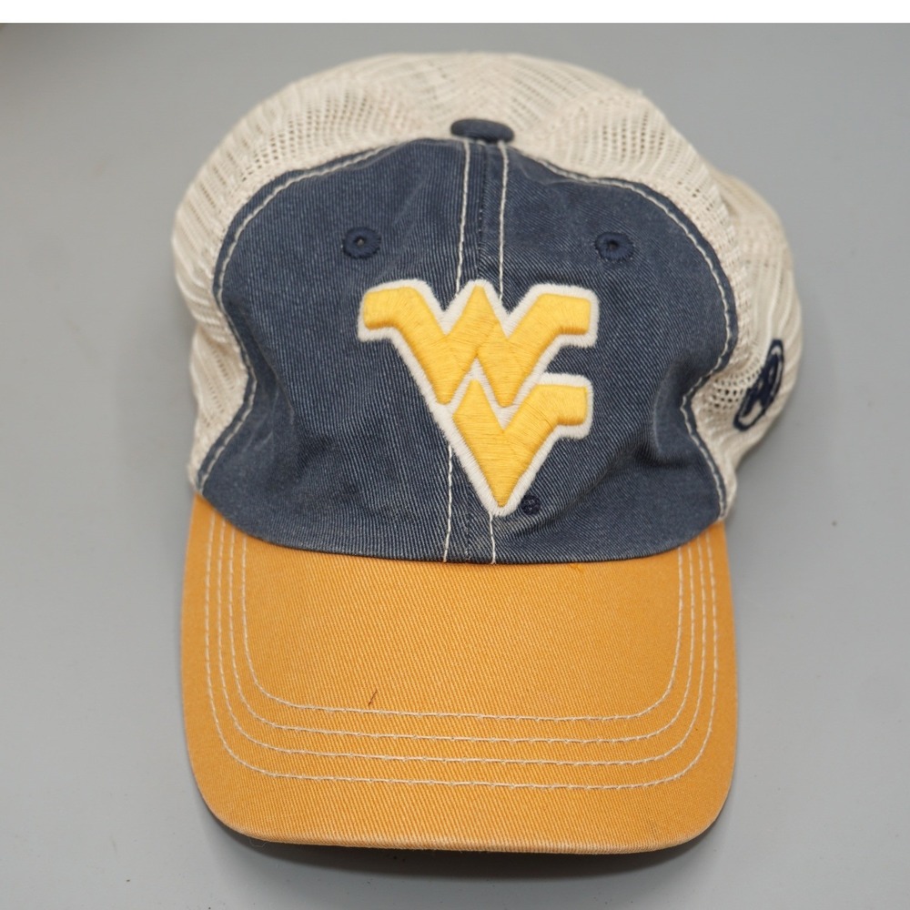 Top of the World West Virginia Mountaineers Youth Trucker Hat Navy Gold Mesh Cap